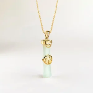 925 Sliver Hetian Jade Bamboo Fu Character Pendant Necklace