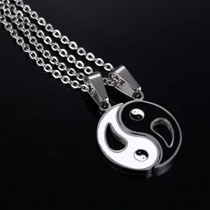 A Pair of Stainless Steel Couple's Taiji Tai Chi Pendant Necklaces