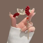 Alloy Flannelette Fan Hairpin With Tassel-1