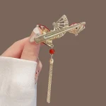 Alloy Flannelette Fan Hairpin With Tassel-2