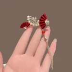 Alloy Flannelette Fan Hairpin With Tassel-3