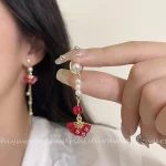 Asymmetric Fan Earrings with Long Tassel-2