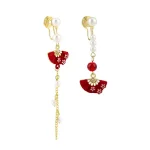 Asymmetric Fan Earrings with Long Tassel-3