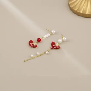 Asymmetric Fan Earrings with Long Tassel