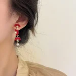 Asymmetric Red Fan Earrings-2