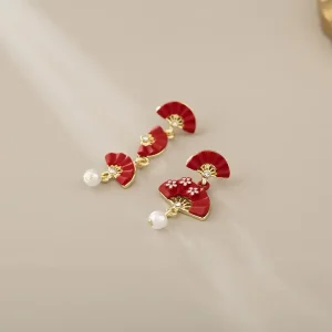 Asymmetric Red Fan Earrings