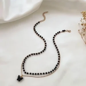 Black Double-layer Butterfly Pendant Necklace