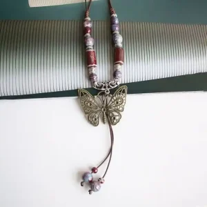 Ceramic Butterfly Pendant Necklace