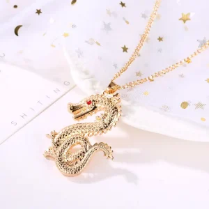 Chinese Loong Dragon Pendant Long Necklace