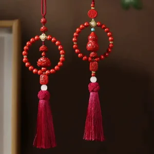 Cinnabar Gourd or Lotus Flower Pingan Knot Car Hanging Ornament