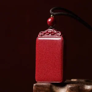 Cinnabar Rectangle Safety Pendant Necklace