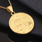 Copper Gold-plating Chinese Dragon Round Pendant Necklace-1