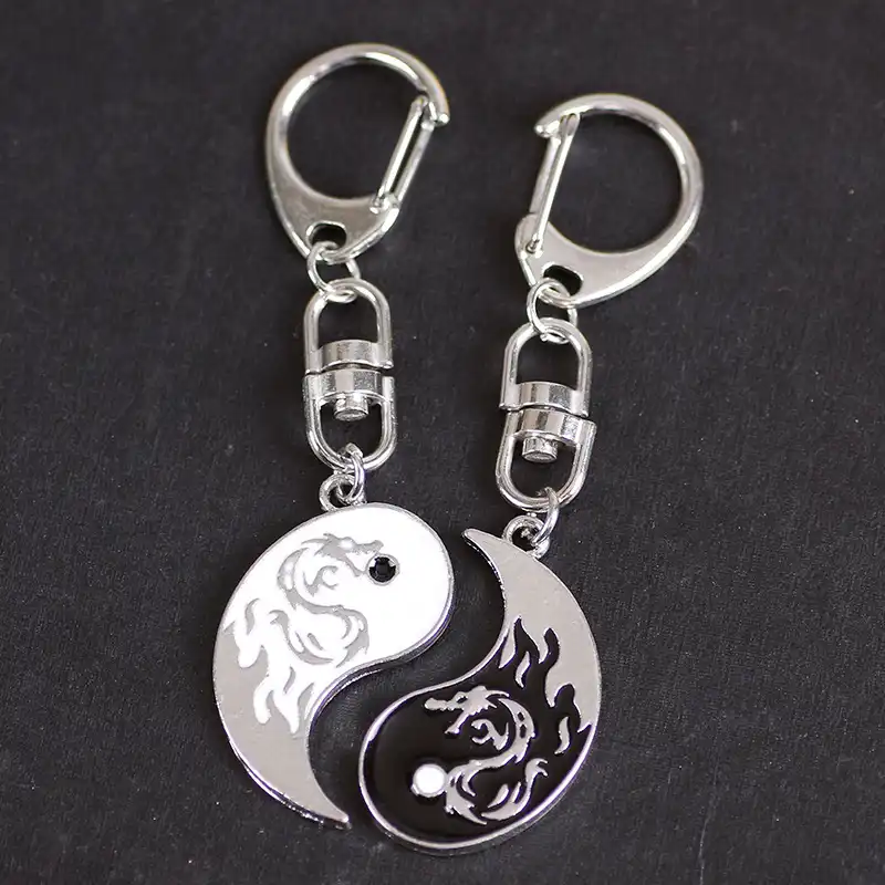 Couple Dragon Loong Pattern Taiji Keychain