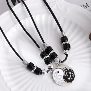 Couple Dragon Loong Pattern Taiji Pendant Necklace