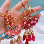 Flower Fan Pendant Key Chain With Tassels-1