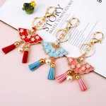 Flower Fan Pendant Key Chain With Tassels