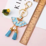 Flower Fan Pendant Key Chain With Tassels-2