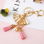 Flower Fan Pendant Key Chain With Tassels-3