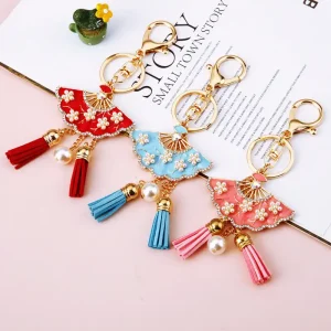 Flower Fan Pendant Key Chain With Tassels