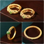 Hollow-out Auspicious Clouds Inlaid with Jade Bracelets Rings Earrings
