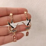 Hollow-out Crane Baofu Stud Earrings-3