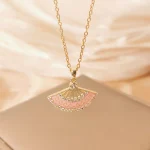 Hollow-out Fan Necklace Inlaid with Synthetic Zircon-1