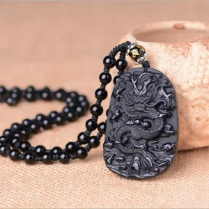 Obsidian Chinese Loong Dragon Necklace