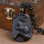 Obsidian Chinese Zodiac Pendant Necklace-3
