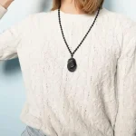 Obsidian Taiji Pendant Necklace with Adjustable Bead Chain-1
