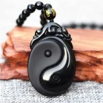 Obsidian Taiji Pendant Necklace with Adjustable Bead Chain