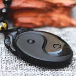 Obsidian Taiji Pendant Necklace with Adjustable Bead Chain-3