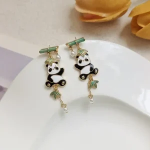 Panda and Bamboo Earrings