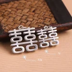 S999 Silver Chinese Character Double Xi Pendant Necklace-2