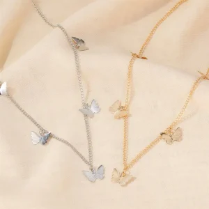 Short Necklace with Five Butterflies