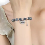 999 Sterling Silver Abacus Pingan Lock Sugar Heart Agate Bracelet-1