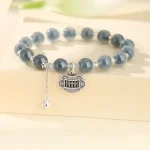 999 Sterling Silver Abacus Pingan Lock Sugar Heart Agate Bracelet