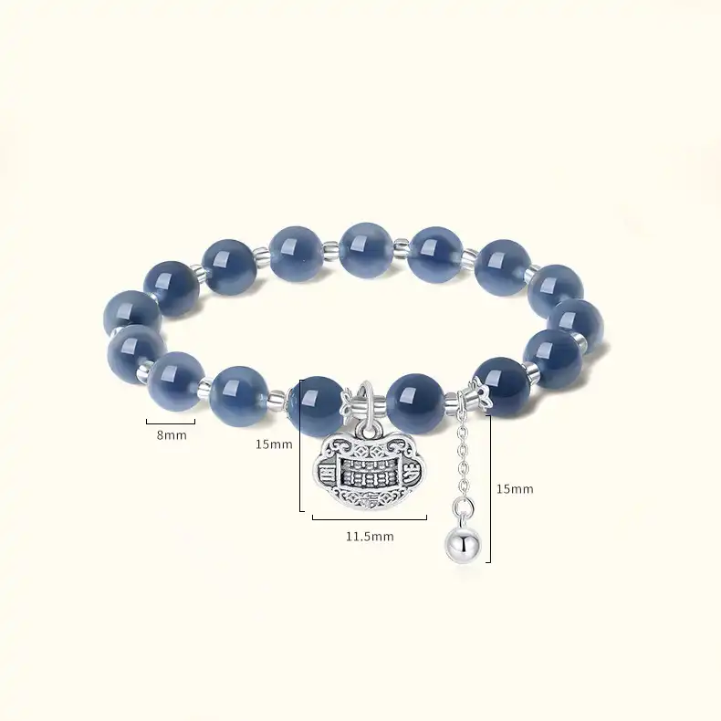 999 Sterling Silver Abacus Pingan Lock Sugar Heart Agate Bracelet-3