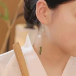 Hollow Flower Long Jade Bamboo Tassel Earrings-2