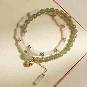 Hotan Jade Bamboo Beaded Long Bracelet