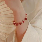 Red Agate Lucky Four Leaf Clover Bracelet-1