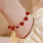 Red Agate Lucky Four Leaf Clover Bracelet-2