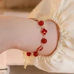 Red Agate Lucky Four Leaf Clover Bracelet-3