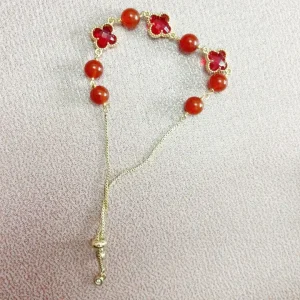 Red Agate Lucky Four Leaf Clover Bracelet