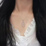 S925 Silver Chalcedony Leaf Pendant Inlaid Zircon Necklace-1