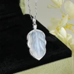 S925 Silver Chalcedony Leaf Pendant Inlaid Zircon Necklace
