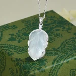 S925 Silver Chalcedony Leaf Pendant Inlaid Zircon Necklace-3