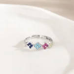 S925 Silver Colored Zircon Four Leaf Clover Ring-3