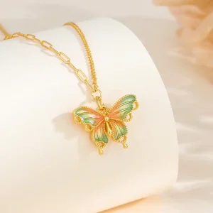 S925 Silver Colorful Butterfly Pendant Necklace