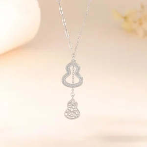 S925 Silver Double Gourd Necklace with Zircon