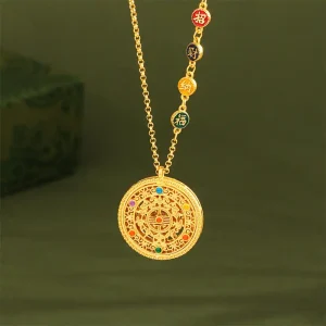S925 Silver Eight Treasures Compass Zhaocai Nafu Pendant Necklace